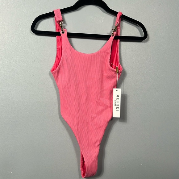 Meshki Pink Yasmin Ribbed Gold Clasp One Piece Bikini XS - Picture 3 of 9